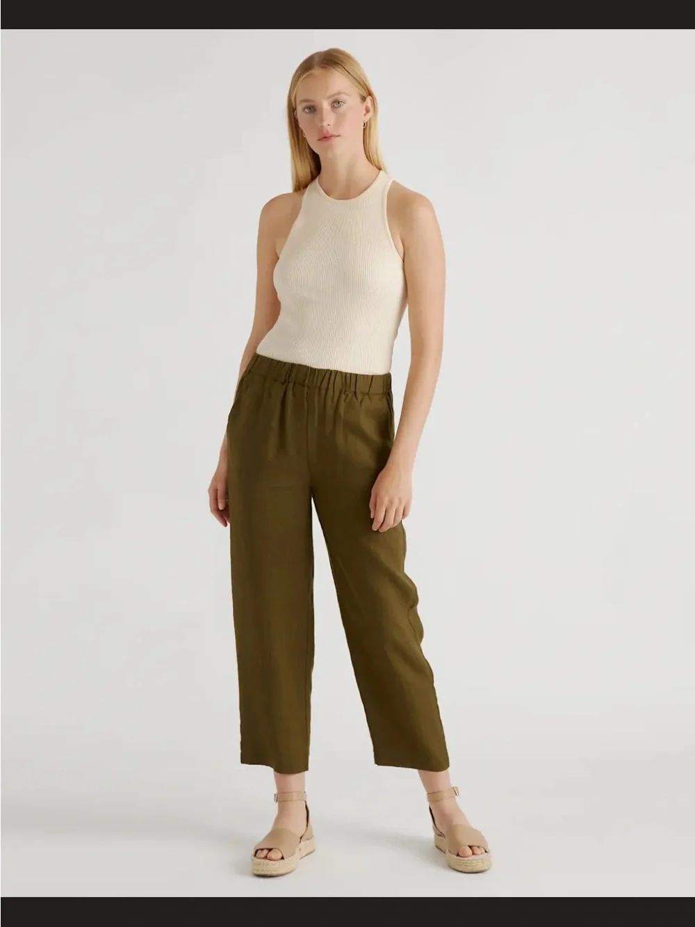 Quince Women's Olive Linen Wide-Leg Pants
